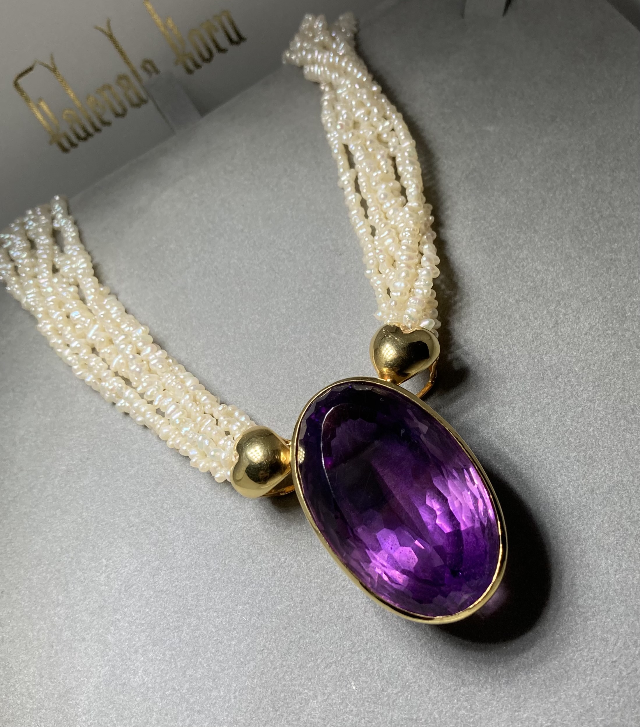 Harvinainen 18K Kulta Kaulakoru, Ametisti 115 ct Uniikki vintage-koru - Image 5