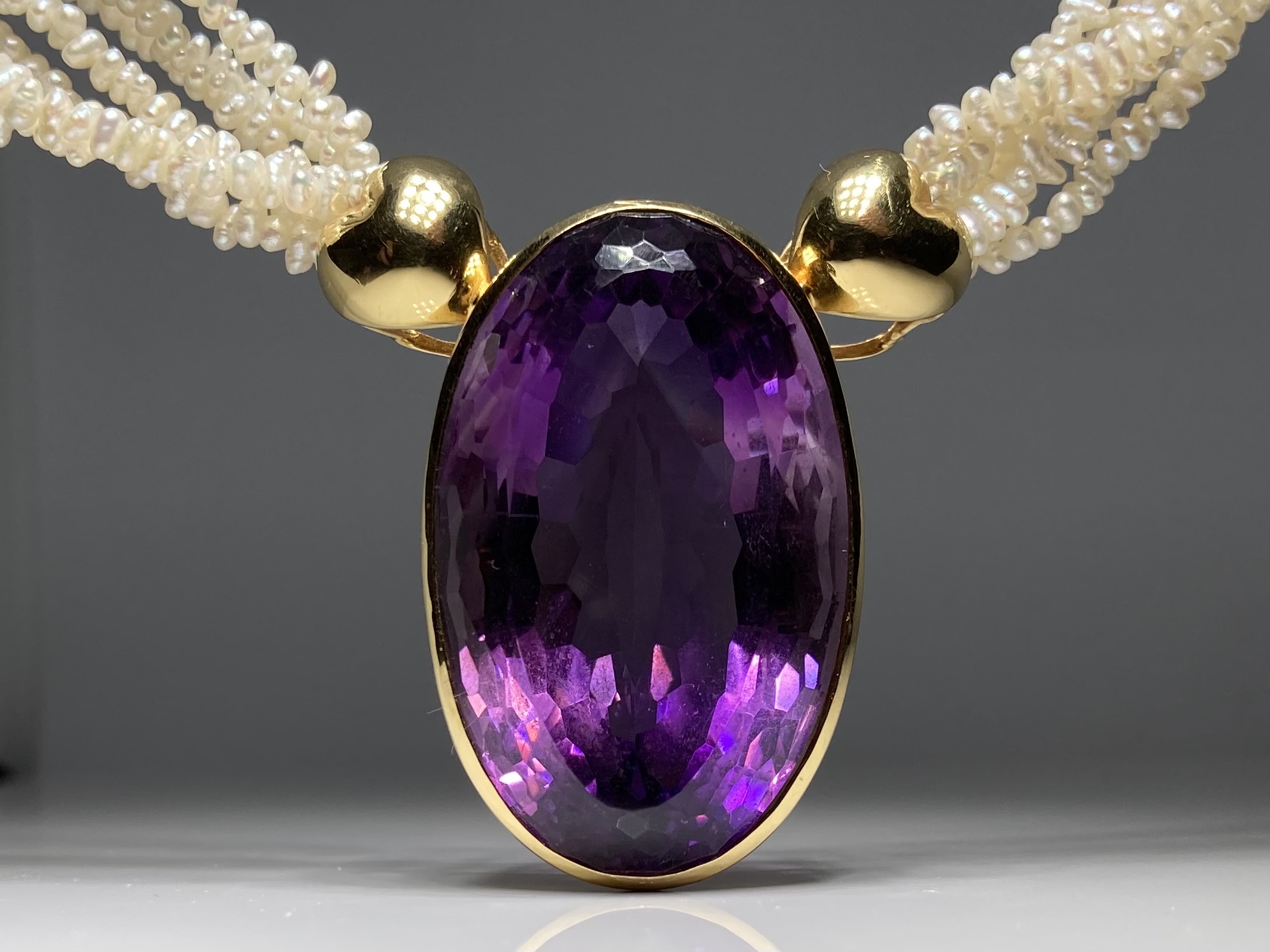 Harvinainen 18K Kulta Kaulakoru, Ametisti 115 ct Uniikki vintage-koru - Image 3