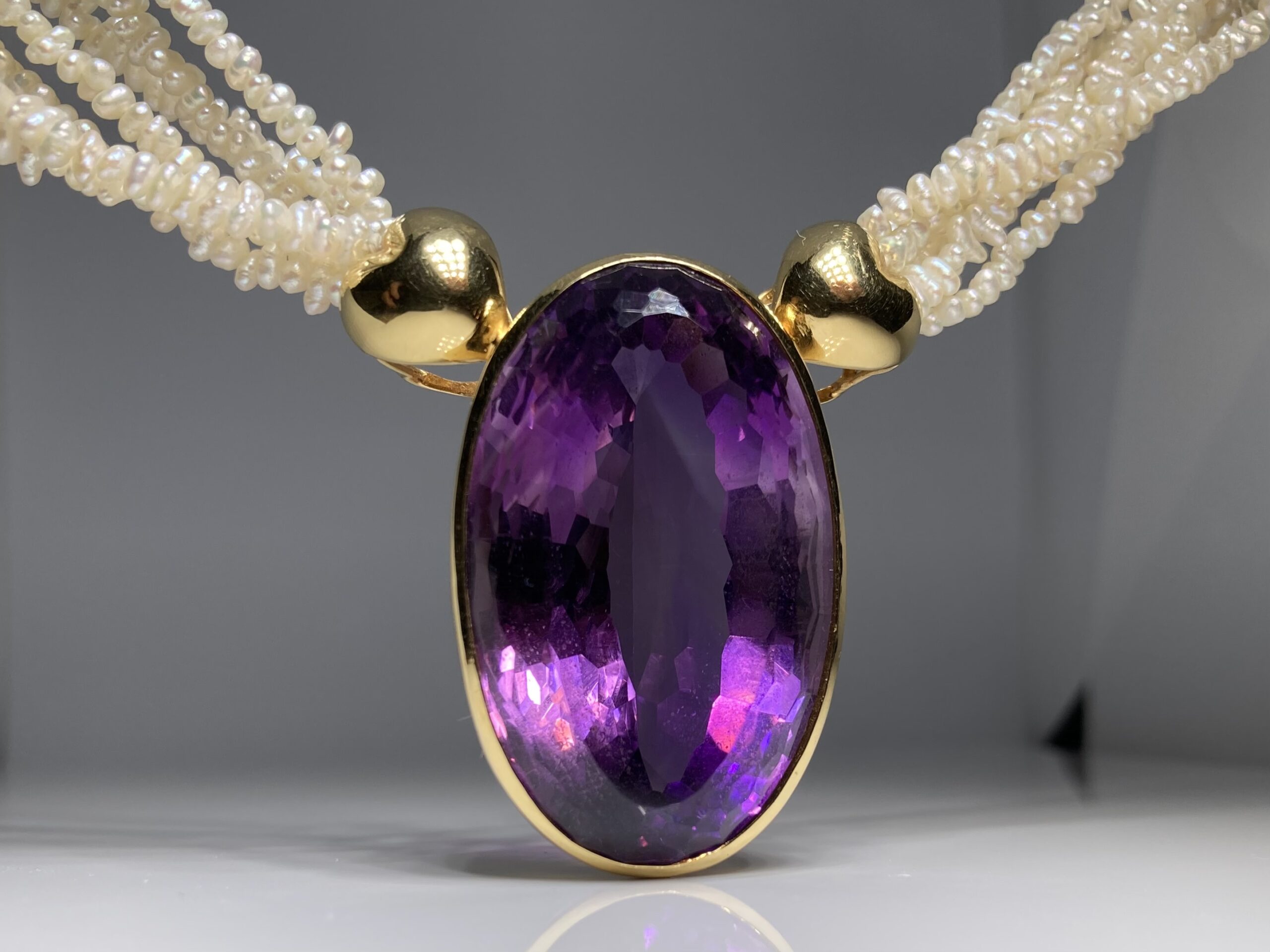 Harvinainen 18K Kulta Kaulakoru, Ametisti 115 ct Uniikki vintage-koru - Image 4