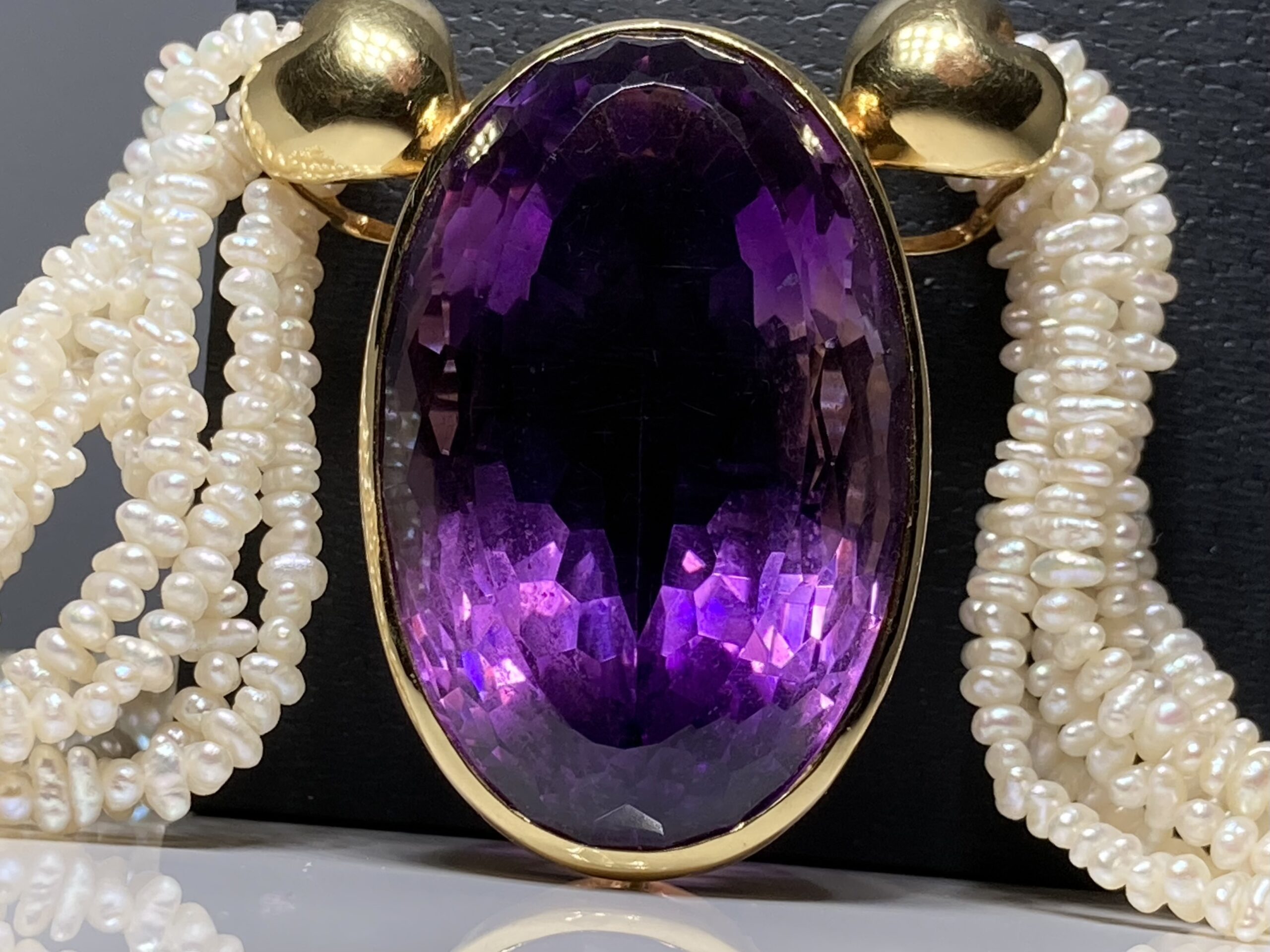 Harvinainen 18K Kulta Kaulakoru, Ametisti 115 ct Uniikki vintage-koru