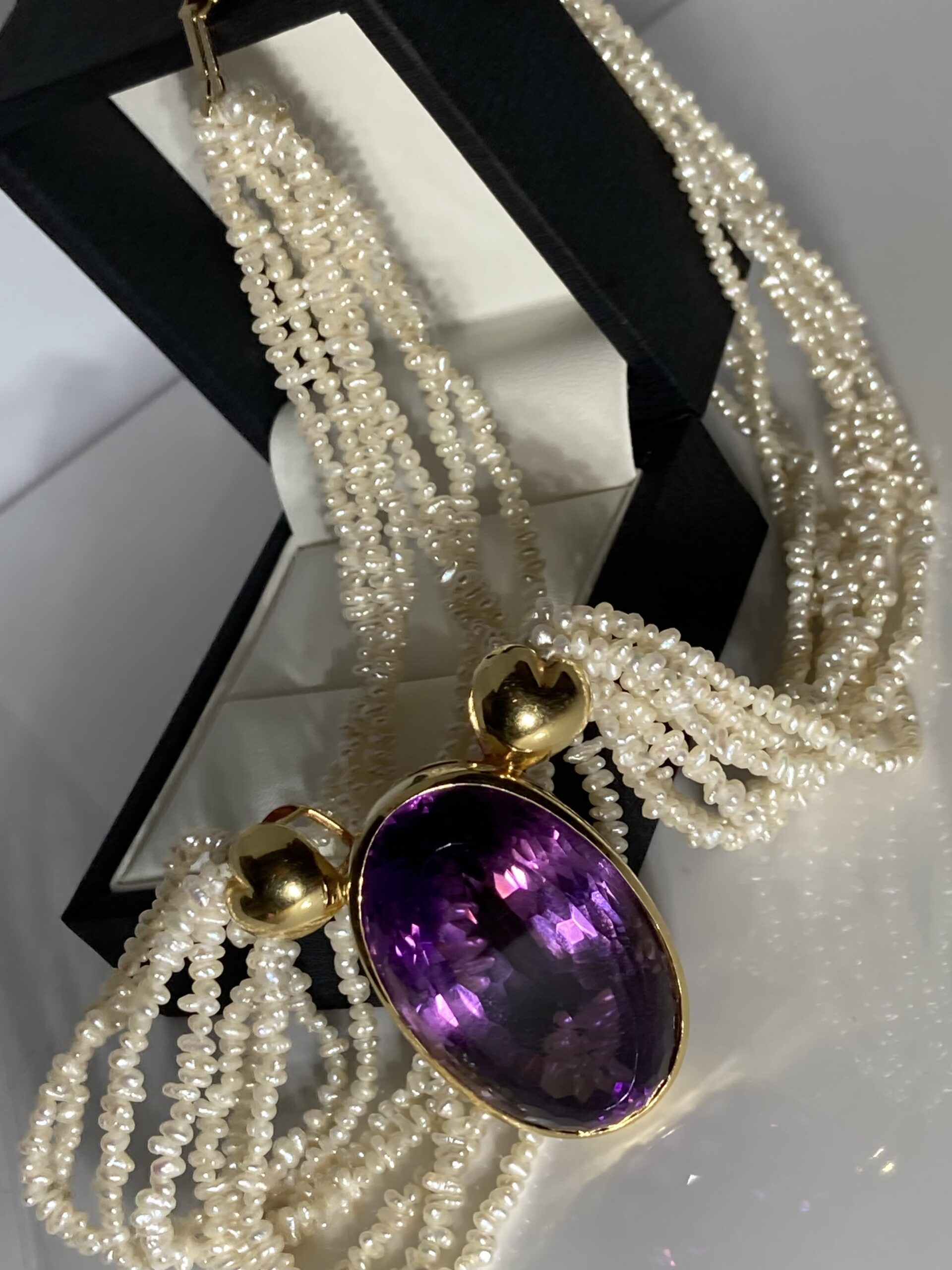 Harvinainen 18K Kulta Kaulakoru, Ametisti 115 ct Uniikki vintage-koru - Image 9