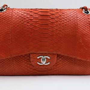Chanel Red Python Jumbo Classic Double Flap Bag