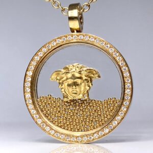 Harvinainen Versace 18K Kultakaulakoru – Timantit & Kultahile-riipus – Uniikki Vintage