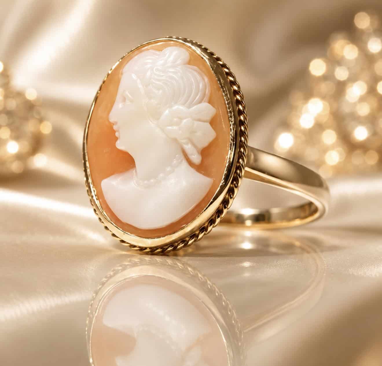 Harvinainen Vintage Camee -sormus 14K Keltakultaa