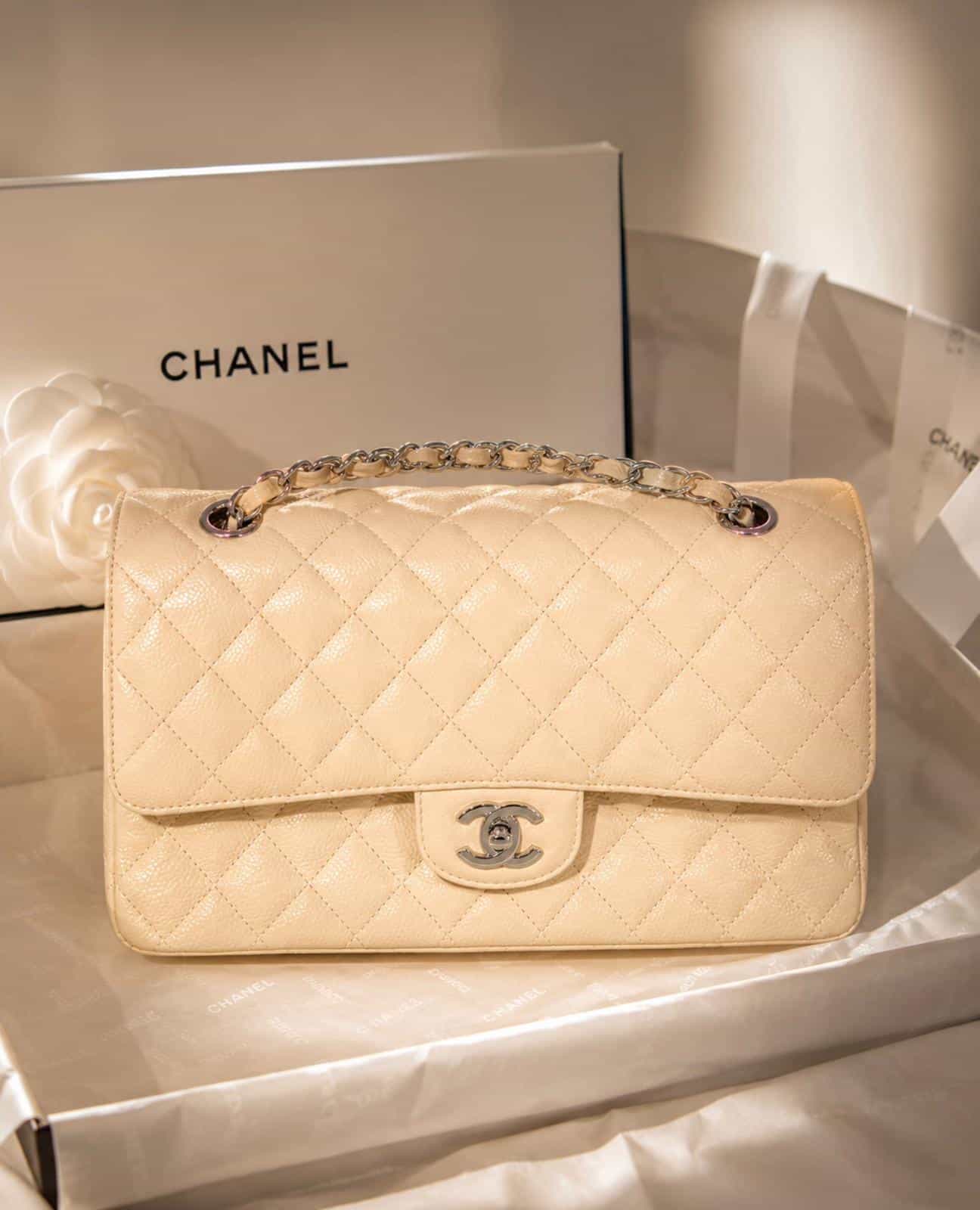 Chanel Medium Classic Double Flap – Beige Caviar SHW