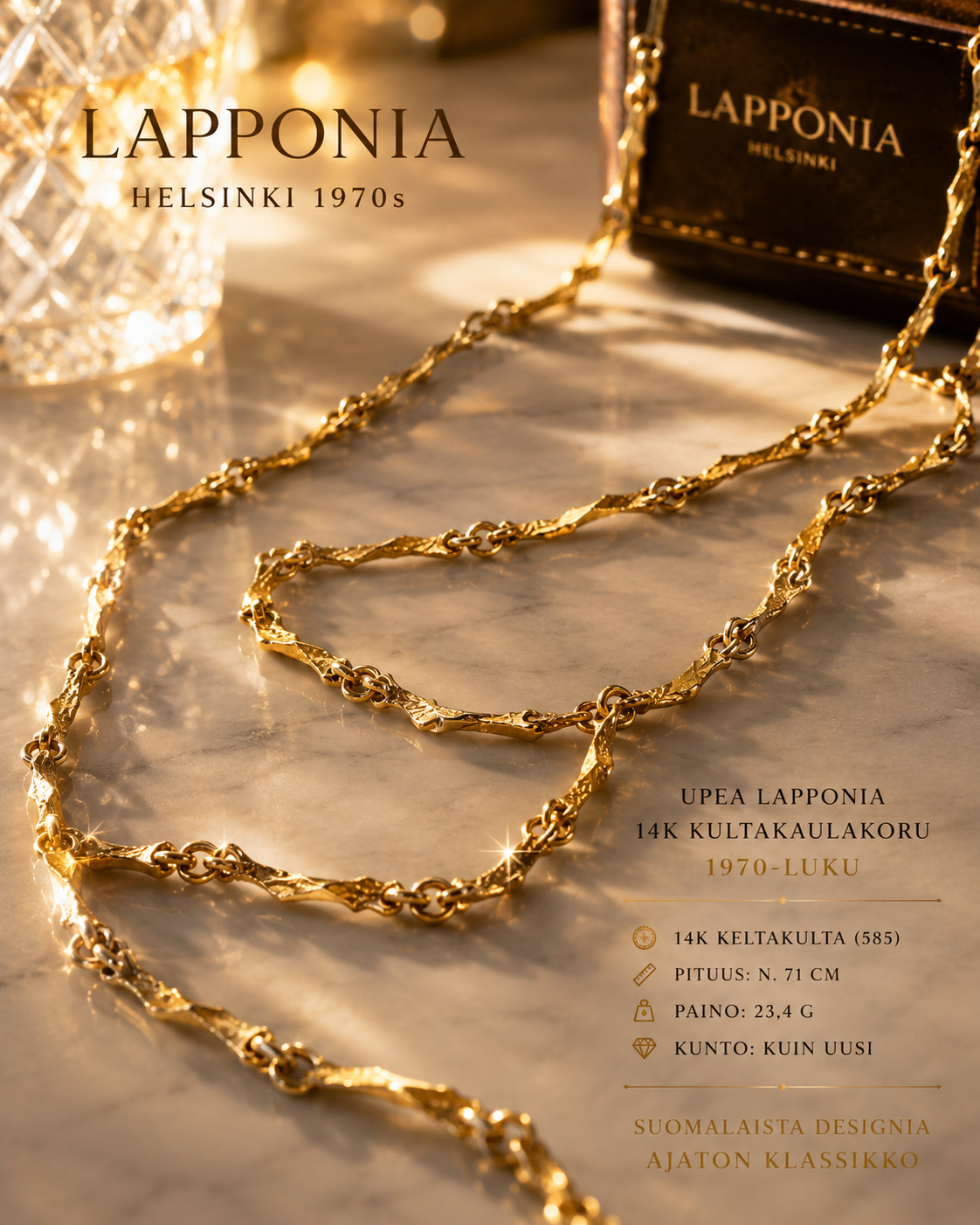 Harvinainen Lapponia Rannio 14K Kultakaulakoru – Björn Weckström – 71 cm - Image 3